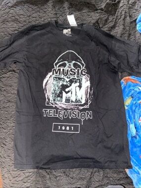 MTV Black Graphic Tee with White and Mint Logo
